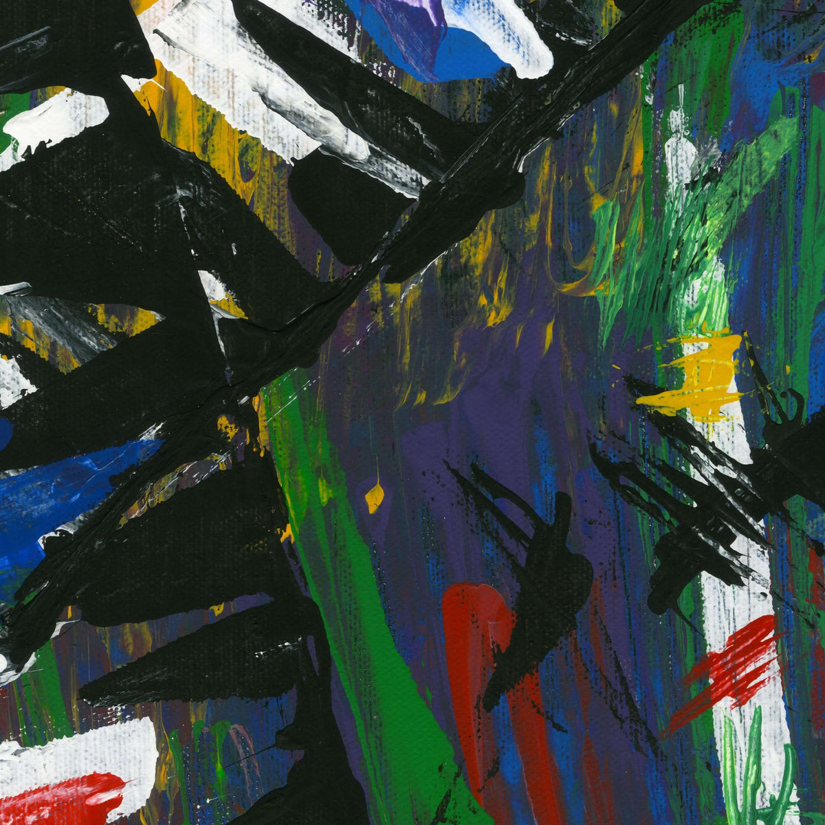Close-up detail of Active Forest 3 showing layered black, green, and purple brushwork