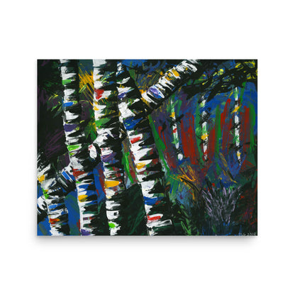 16x20 modern wall art print of Active Forest 3, a bold birch tree abstract piece