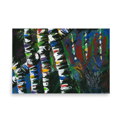 24x36 statement abstract print of Active Forest 3 featuring bold birch tree brushwork