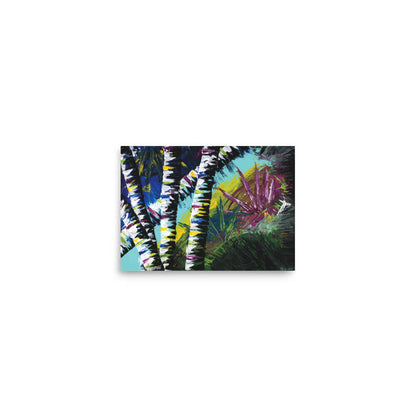 Small 5x7 art print of Active Forest 4, a colorful abstract birch tree painting