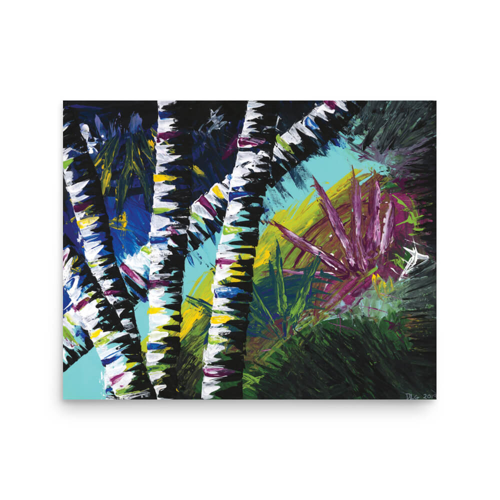 16x20 modern wall art print of Active Forest 4, a bold birch tree abstract piece