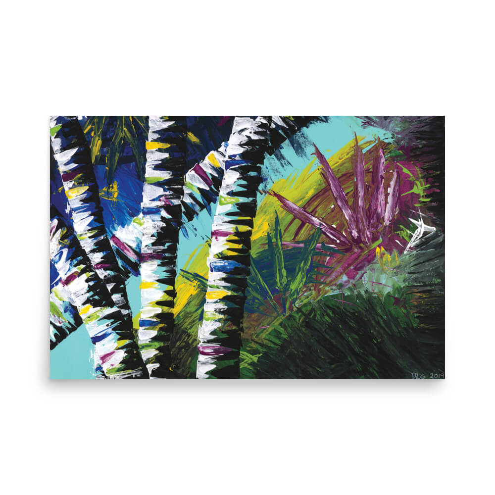 24x36 statement abstract print of Active Forest 4 featuring bold birch tree brushwork