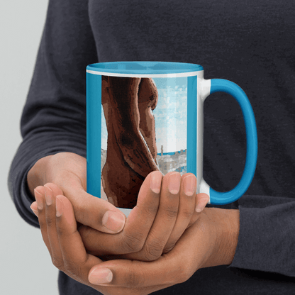 Person holding ceramic mug featuring original artwork by Dorrin Gingerich – coffee artwork and inspiring art print for daily use.