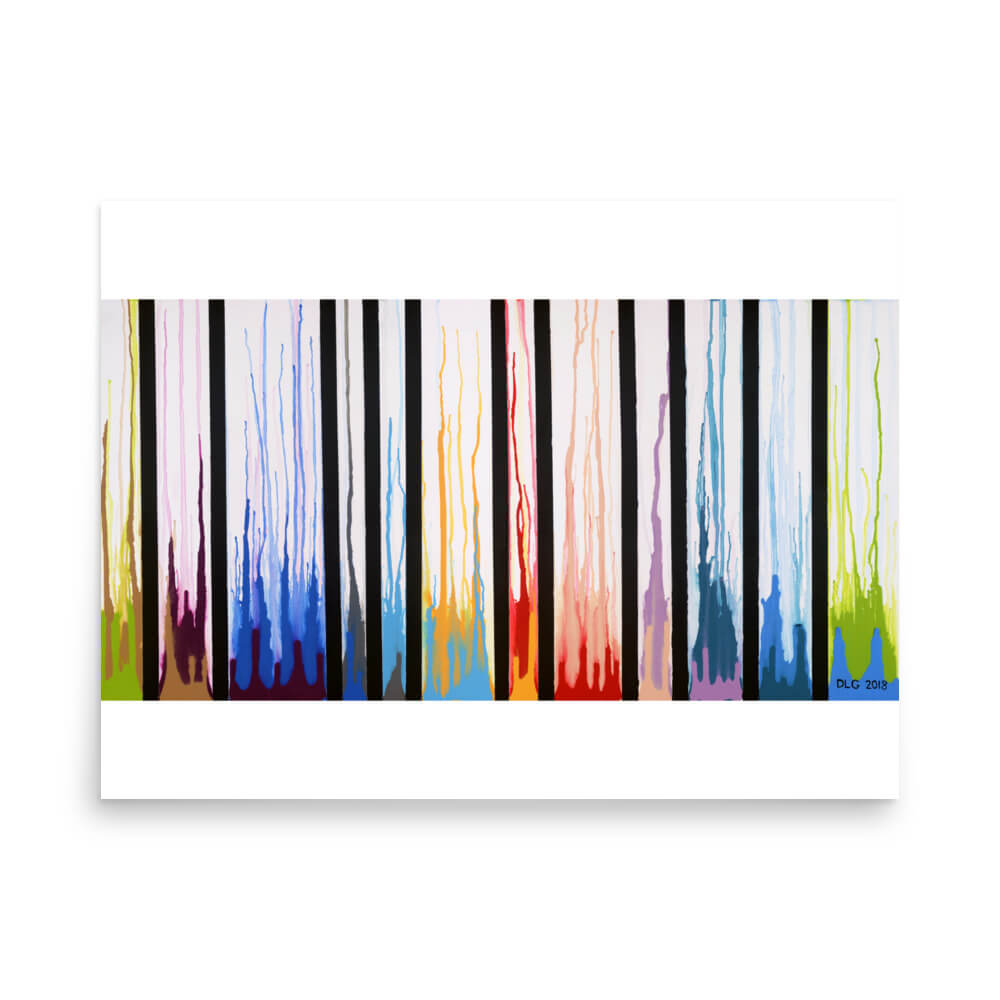 Colors Rising 18x24 abstract wall art print with black bands and drip color
