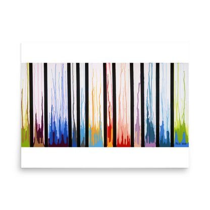 Colors Rising 18x24 abstract wall art print with black bands and drip color