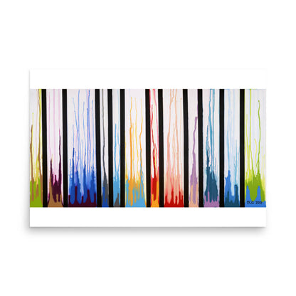 Colors Rising 24x36 abstract print featuring a rainbow of dripping paint columns