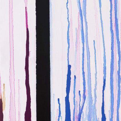Close-up detail of Colors Rising showing dripping magenta and blue paint columns