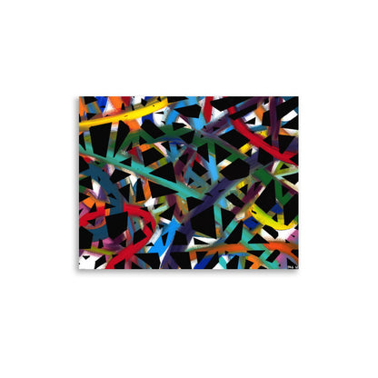 Maze of colorful brushstrokes and black shapes, 11x14 Cross Roads print