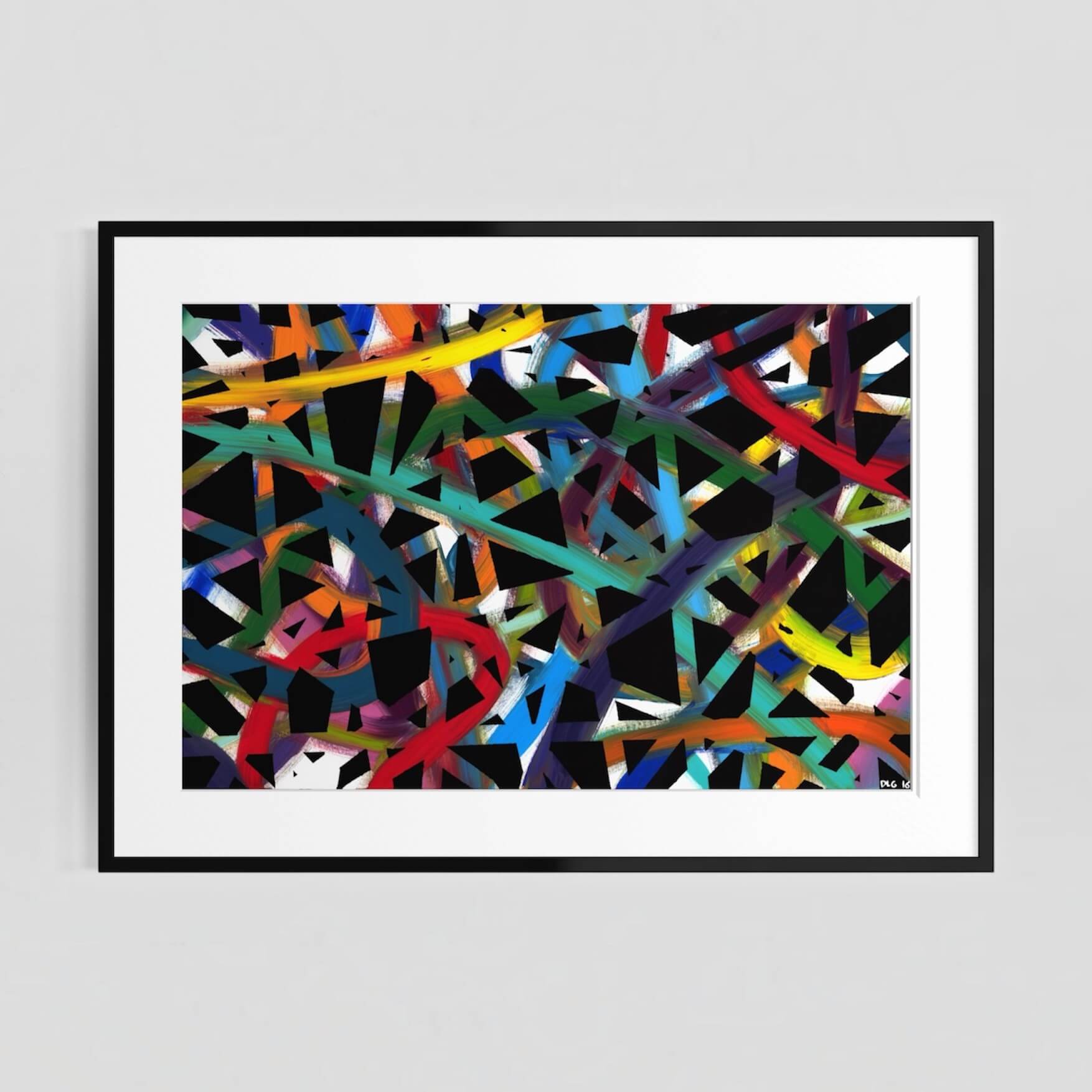 Framed Cross Roads abstract print displayed on a plain neutral wall