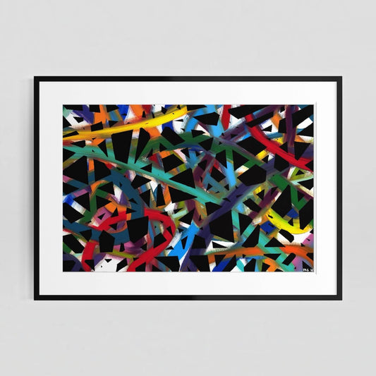 Framed Cross Roads abstract print displayed on a plain neutral wall