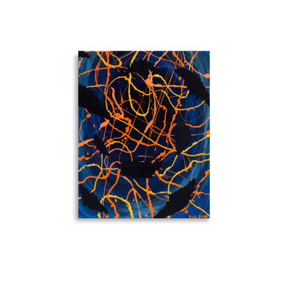 Darkness Conspiers 2 abstract print featuring dense orange drip work and jagged black shapes