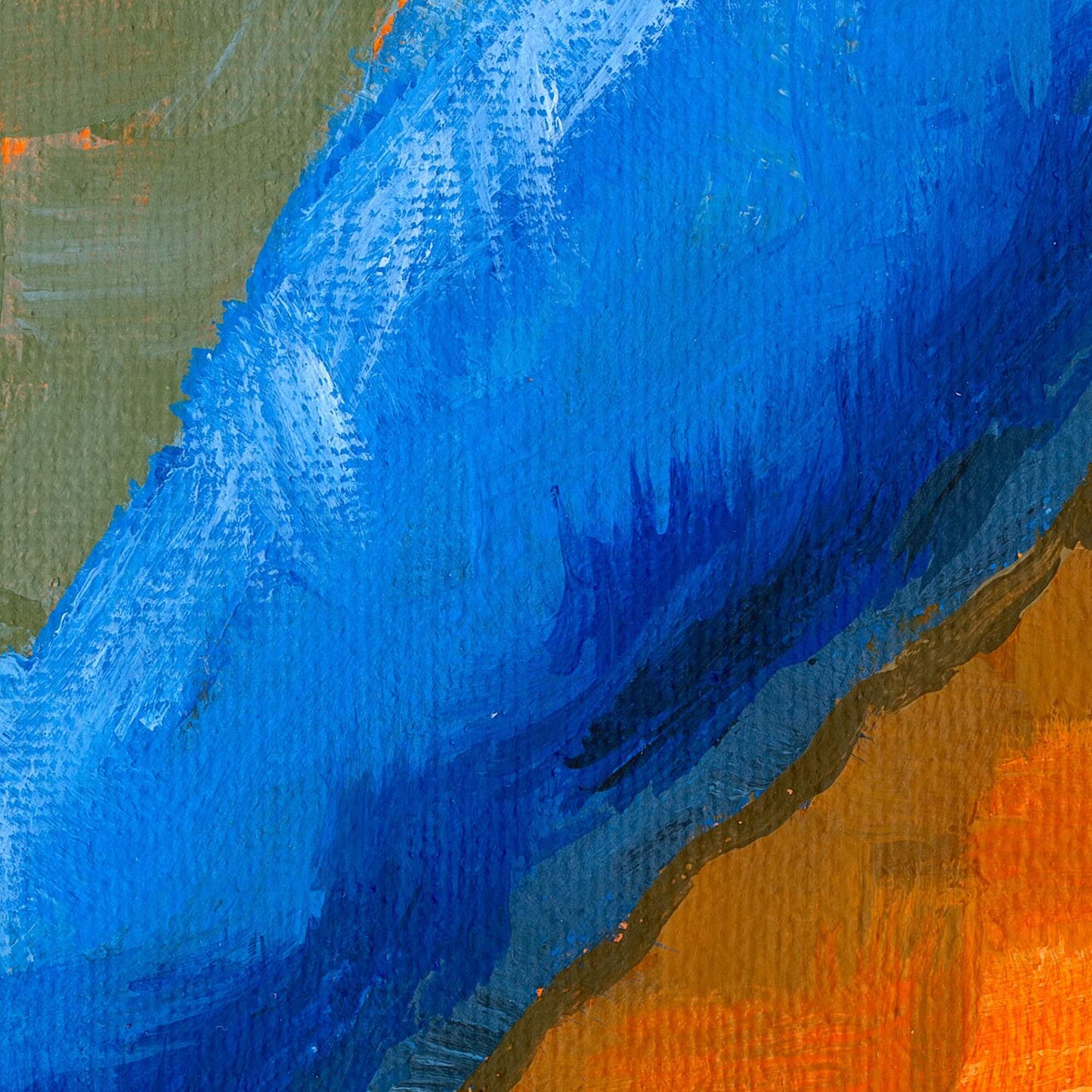 Close-up of eastern bluebird blue wing and orange breast, brushstroke texture detail