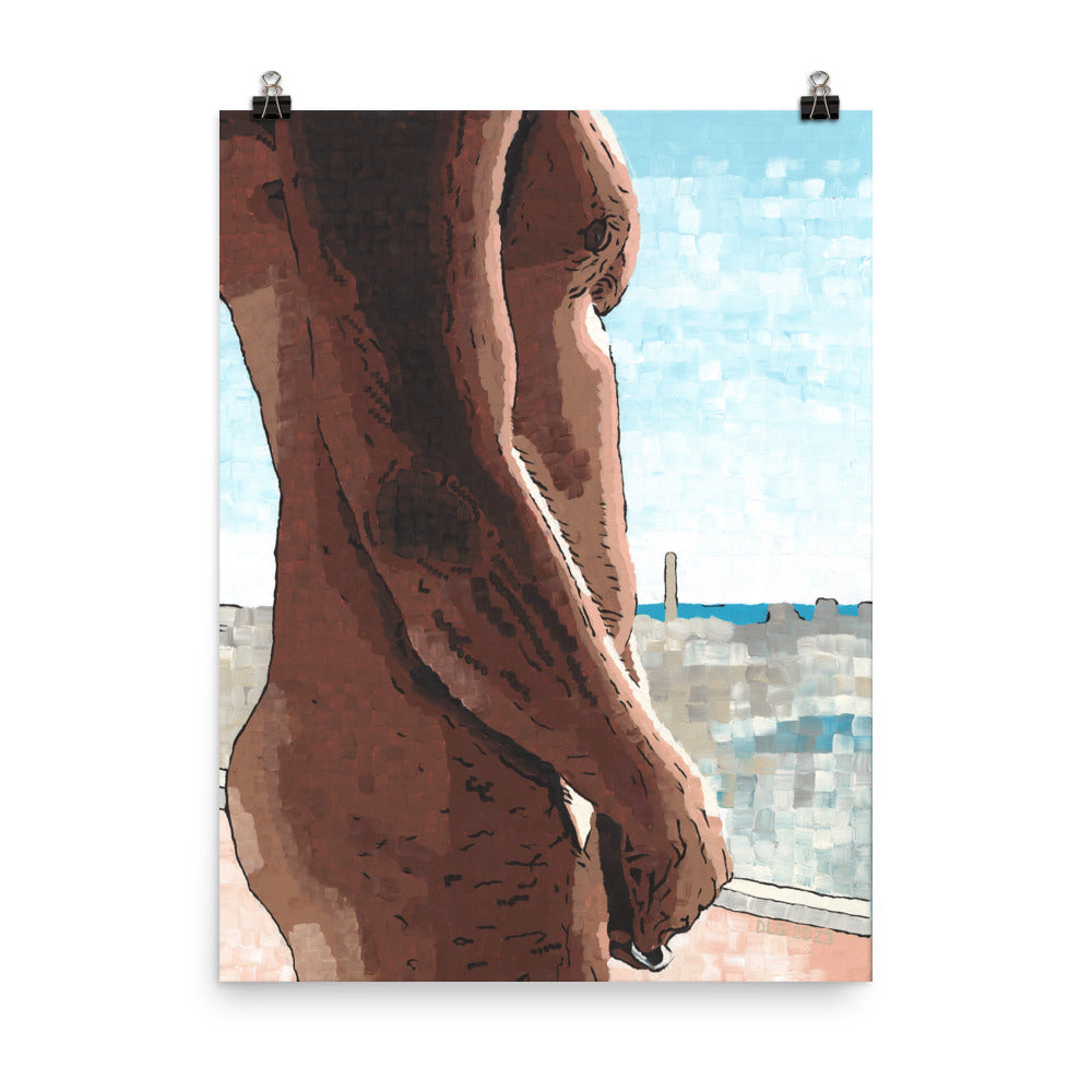 Naked Window Print: A captivating art piece featuring a painting of a naked man's side. High-quality art print and available in various sizes.
