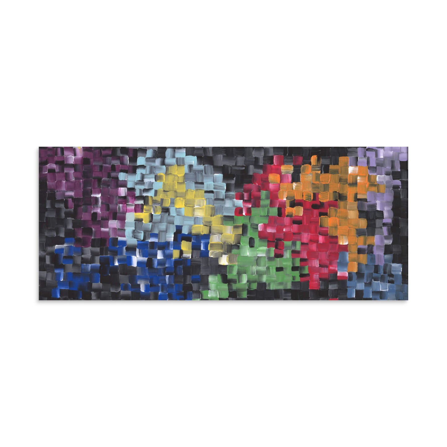 10x24 extra-wide abstract wall art print of First in vivid mosaic color blocks
