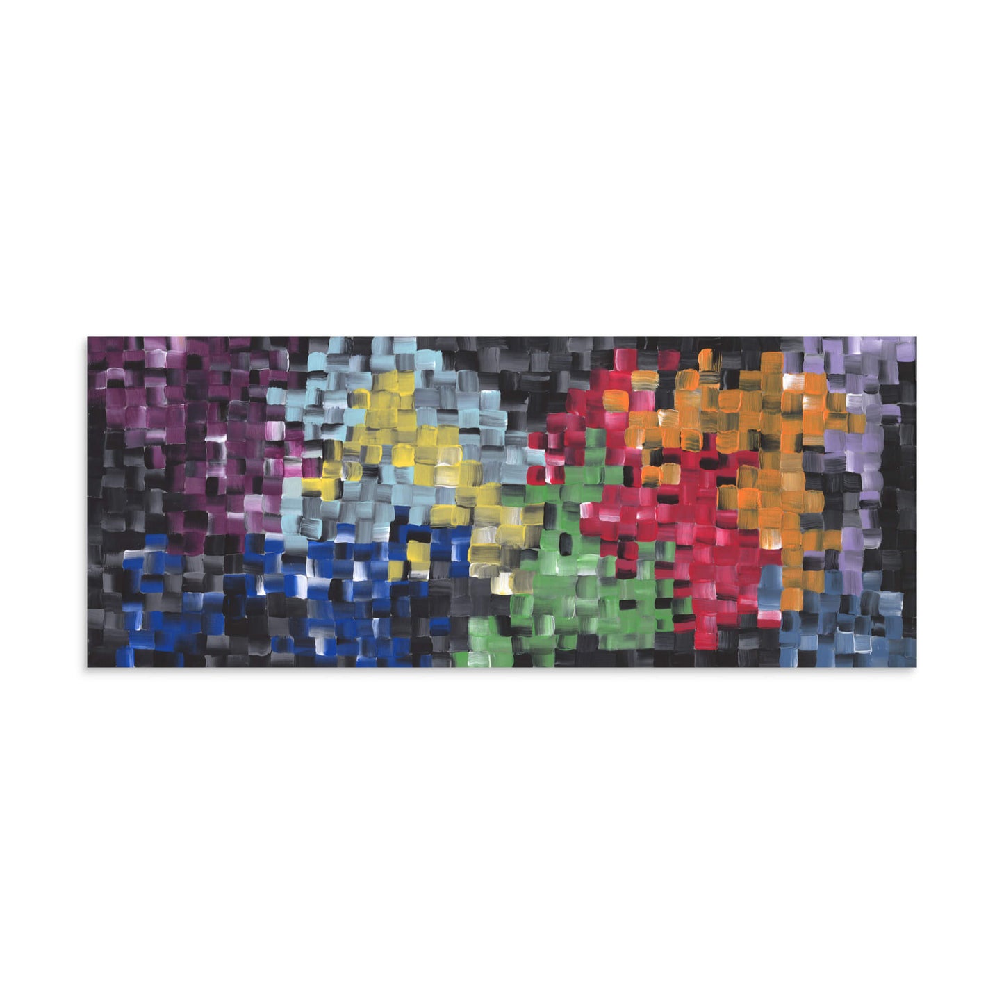 8x20 panoramic abstract art print of First with layered mosaic brushstrokes