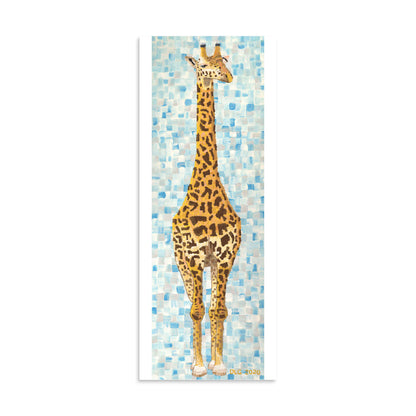 Giraffe art print 8x20 narrow panel, Criss-Cross brushstroke technique, blue mosaic background