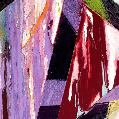 Close-up detail of Intersections showing dripping pink, purple, and red panels