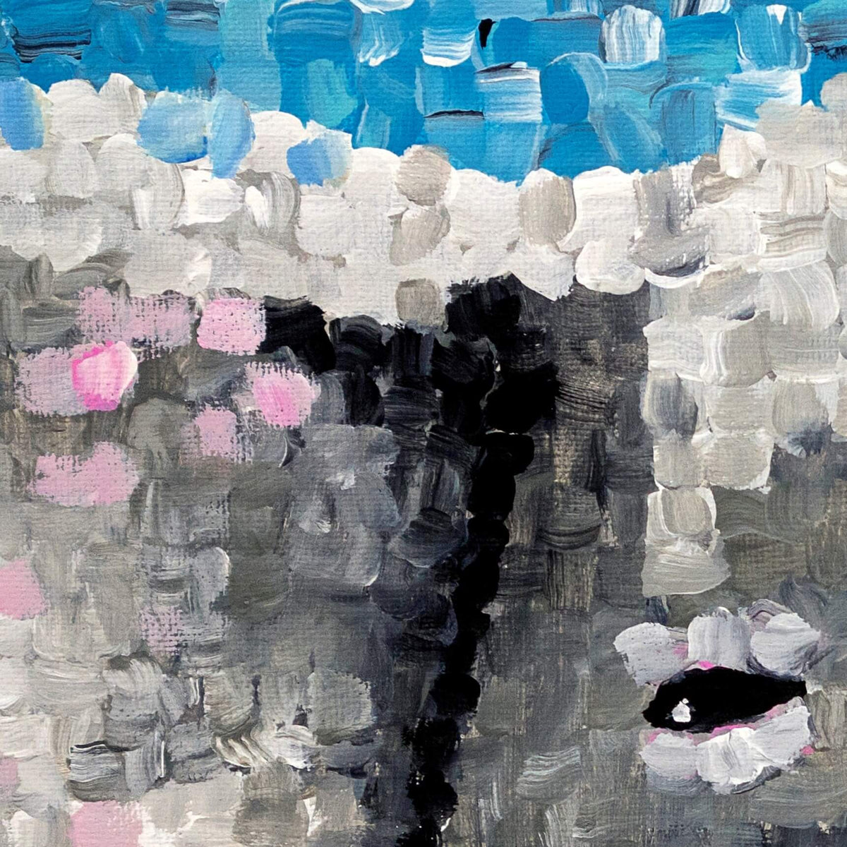 Close-up of the koala art print showing Criss-Cross brushstrokes around the eye and ear