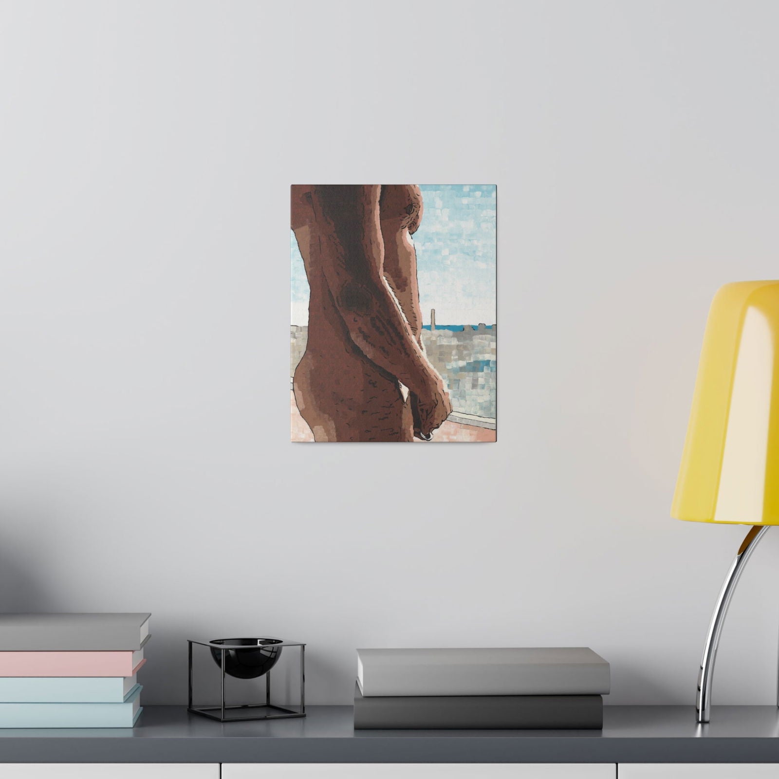 Naked Window 14x14 canvas wall art – framed and displayed in a cozy corner – perfect for lovers of prints original and modern prints framed
