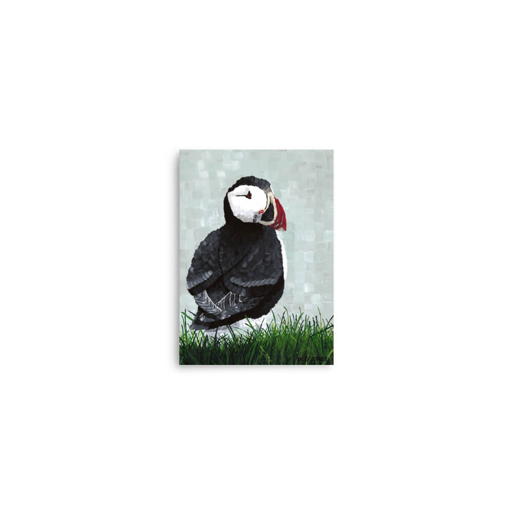 Small puffin art print 5x7, Atlantic seabird gift for birder or coastal home