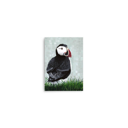 Small puffin art print 5x7, Atlantic seabird gift for birder or coastal home