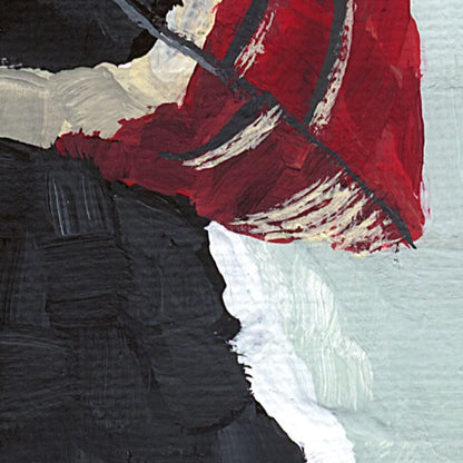 lose-up of puffin red and cream beak detail, expressive brushwork from original acrylic painting
