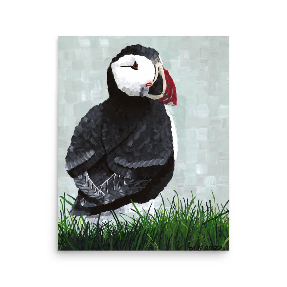 Puffin wildlife art print 16x20, bold seabird painting for coastal or nautical home decor