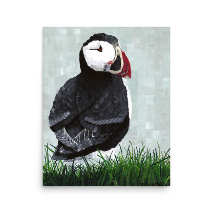 Puffin wildlife art print 16x20, bold seabird painting for coastal or nautical home decor
