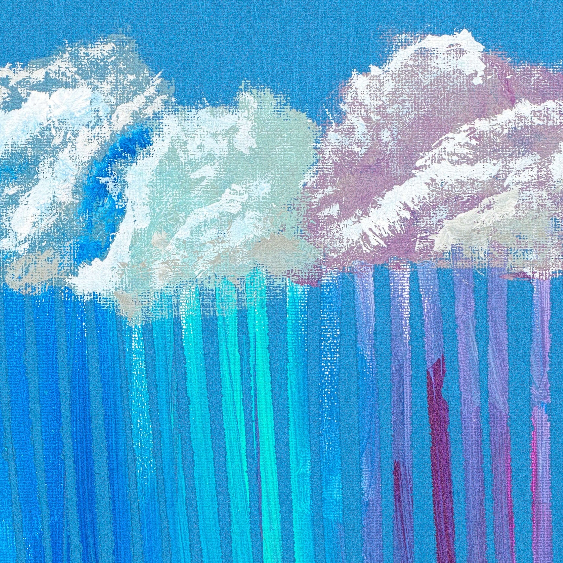 Close-up detail of Rain on Me showing textured clouds and the start of rain streaks