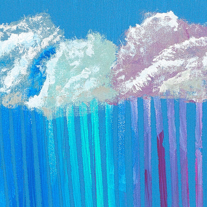 Close-up detail of Rain on Me showing textured clouds and the start of rain streaks
