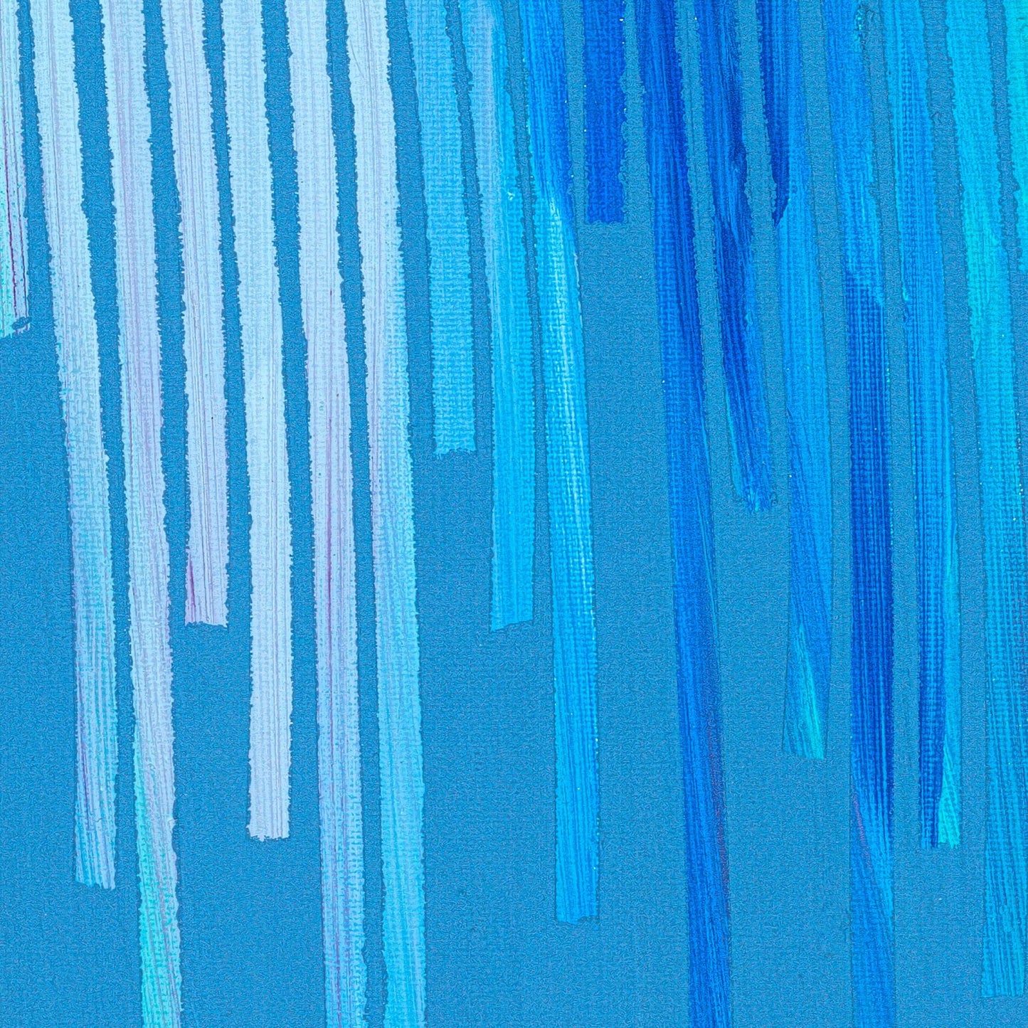 Close-up detail of Rain on Me highlighting layered blue and lavender rain streaks