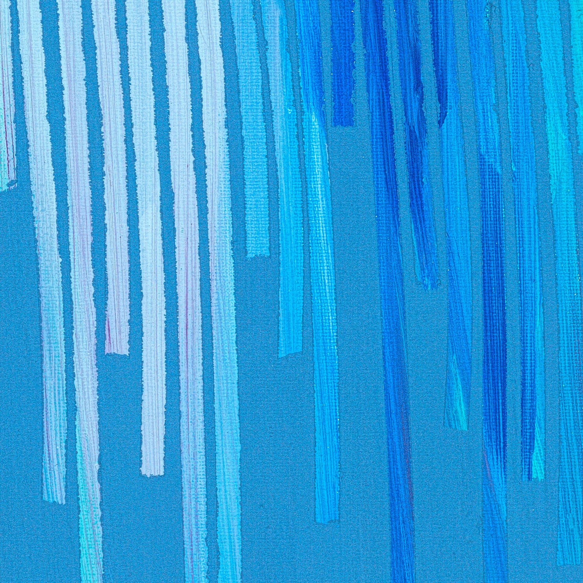 Close-up detail of Rain on Me highlighting layered blue and lavender rain streaks