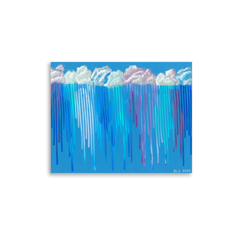11x14 abstract print of Rain on Me showing lavender clouds dripping into turquoise rain
