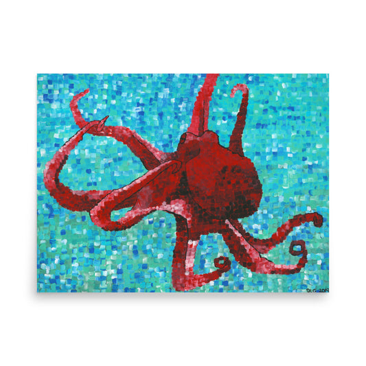 Front view of Red Octopus Matte Print – original artwork and vibrant artwork featured in nature prints and wall prints collection.