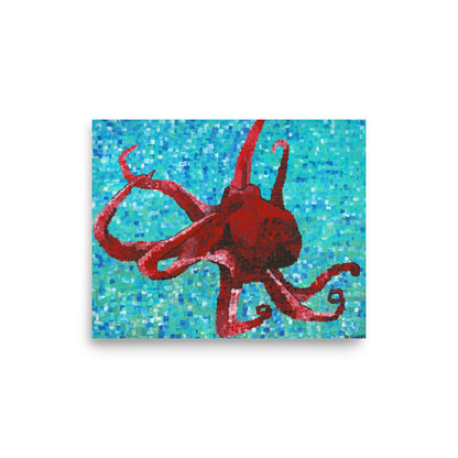 Close-up of Red Octopus print artwork showing bold artwork colors, high quality art detail, and bright prints finish.