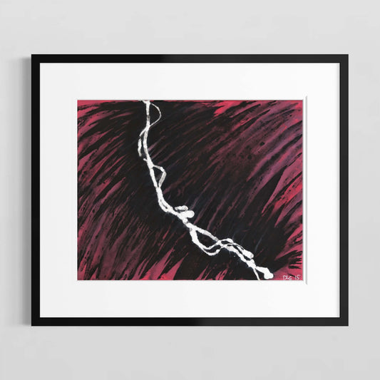 Framed Smoke Pink abstract print with a silver mat hanging on a light gray gallery wall