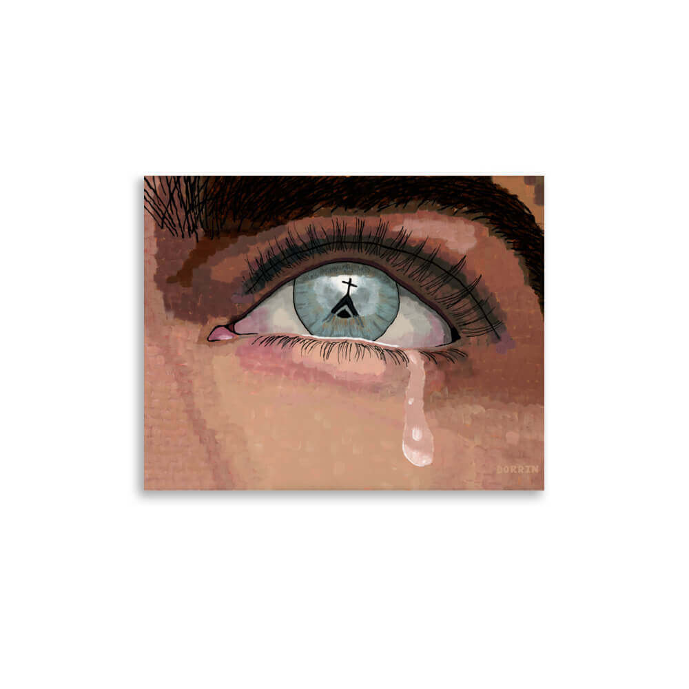 Faith deconstruction art print 11x14, weeping eye with cross reflection, by Dorrin Gingerich