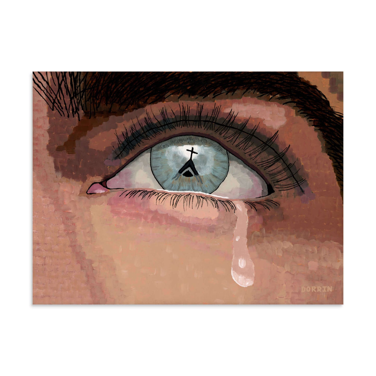 Faith deconstruction large art print 30x40, weeping eye painting by Dorrin Gingerich