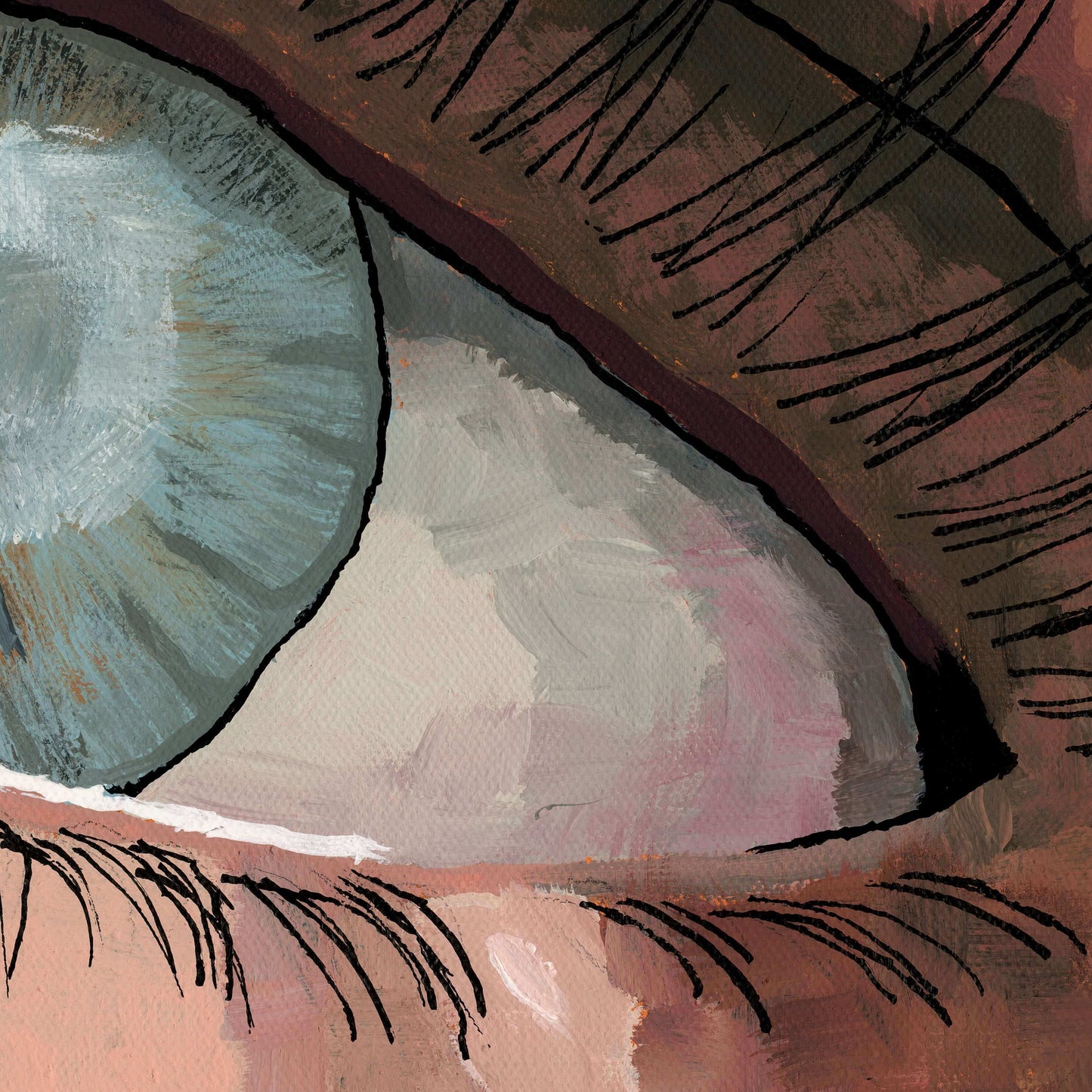 Close-up of painted eye iris with cross reflection, detail from The Faith I Once Knew
