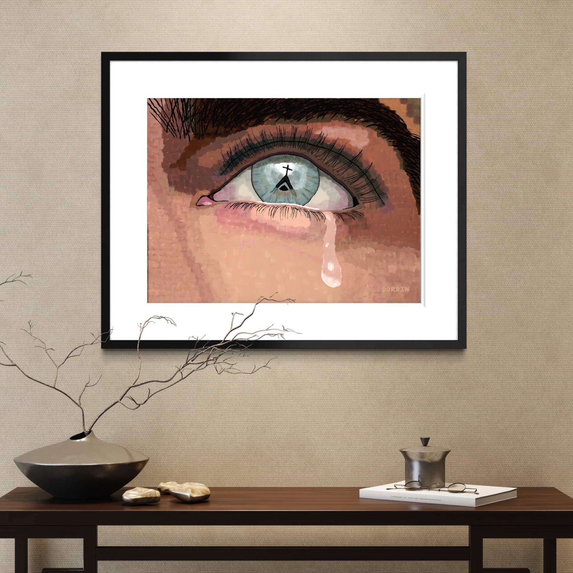 Framed faith art print above wood console table, The Faith I Once Knew by Dorrin Gingerich
