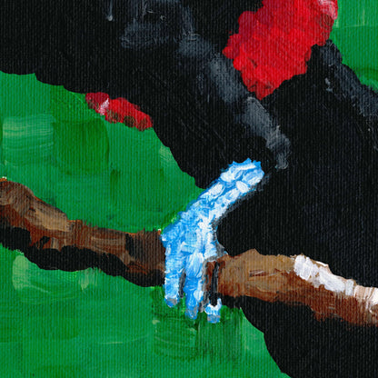 Close-up of toucan painting showing feet gripping a branch