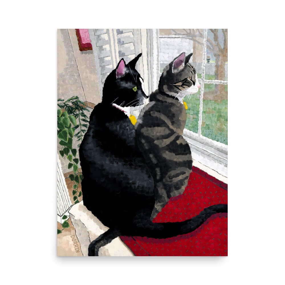 Window Watchers painting print, 18x24 large format for a cat lover's home