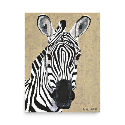 Close-up of the Zebra 1 art print — fine linework and texture showcased in this expressive zebra print artwork, perfect for wildlife canvas art enthusiasts.