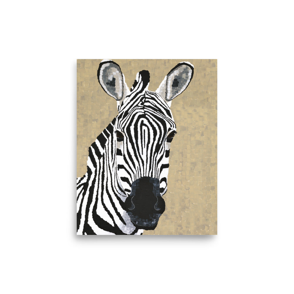 Zebra 1 art print displayed full-frame in a bright, modern space — bold zebra art print that energizes any canvas wall decor arrangement.