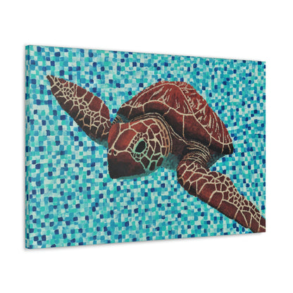 A sea turtle swimming in a blue ocean, captured in the Sea Turtle 1 Canvas Print. A stunning addition to any room decor.